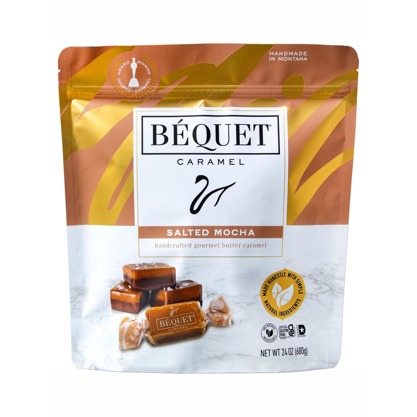 Béquet Caramel Salted Mocha packaging with gold and white design