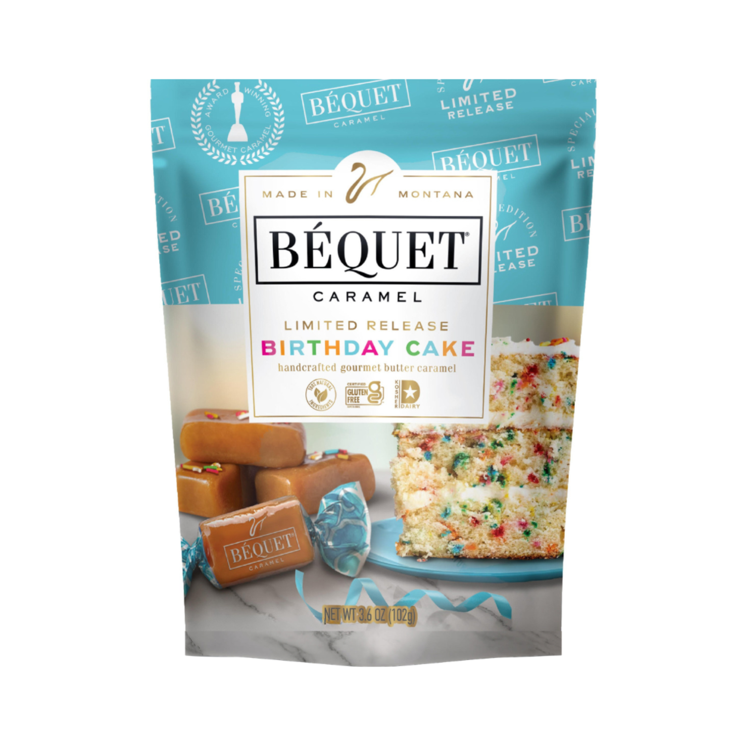NEW! Birthday Cake Caramel 3.6 oz Resealable Pouch- Case (12)